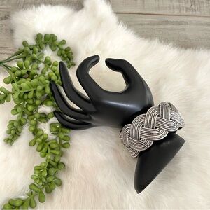 Chunky Woven Silver Tone Bangle Cuff Bracelet